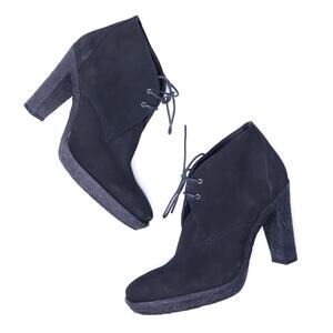 RALPH LAUREN COLLECTION Black Suede Lace-Up Heeled Ankle Boot Women's 9.5B